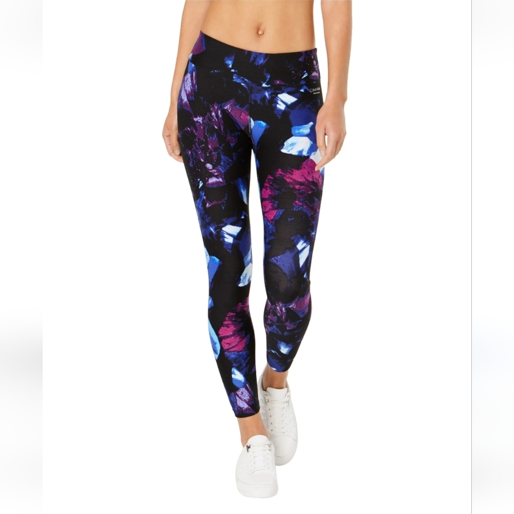 Calvin Klein Performance  7/8 Leggings Size Medium Black Blue,Purple & White